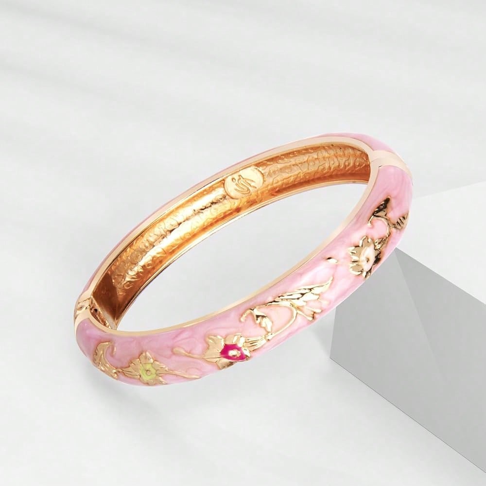 UJOY Cloisonne Bracelet Butterfly Gold Hinge Cuff Bangle Enameled Jewelry Flower Bracelets For Women Gift Box 55A114-7504