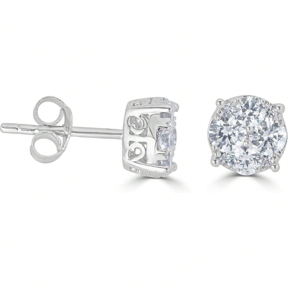 EWAJFBVWomen Round Stud Earrings Set In 925 Sterling Silver| Or Lab Grown| 14K Gold Bezel| White Yellow Or Rose| Lab Certified| Hypoallergenic