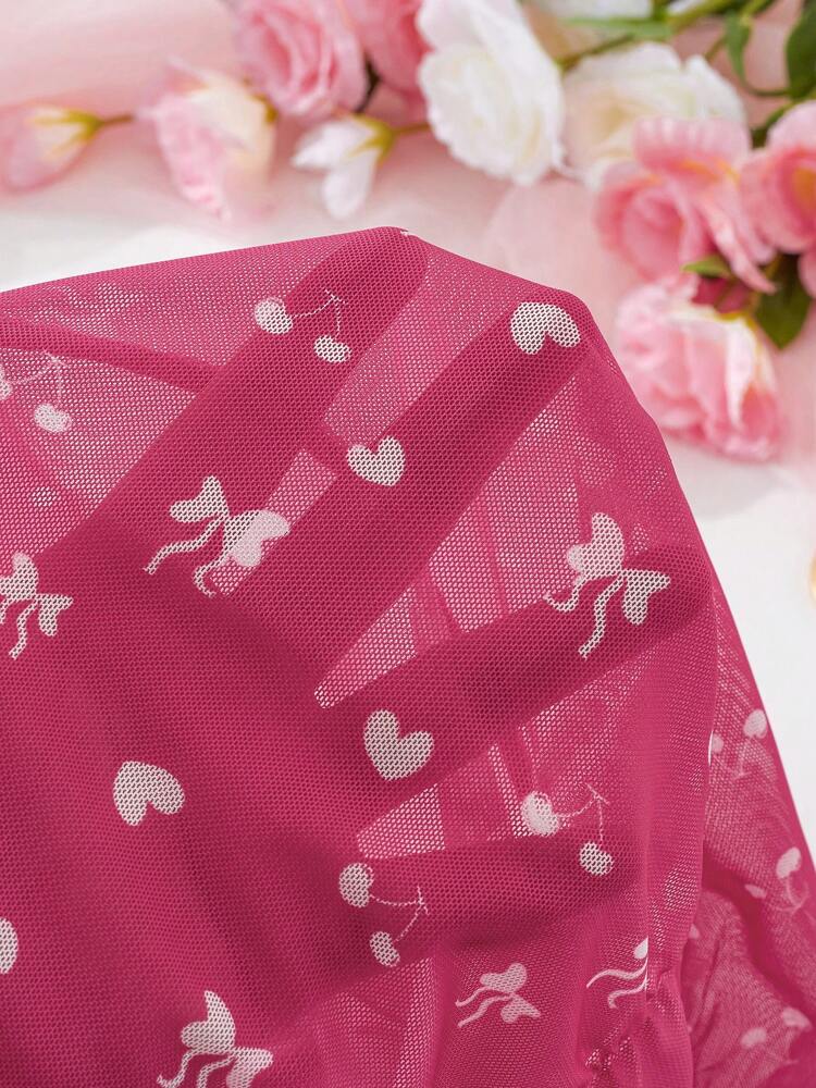 Women's V-Neck Bowknot Cherry Love Digital Printing,Pink Pajamas,Cute Sleep Dress,Tight Fitting Camisole Skirt,Spaghetti Strap,Sheer And Backless,Sun Dresses For Women,Summer Nightgown,Sexy Lingerie,Sexy Lingerie Dress