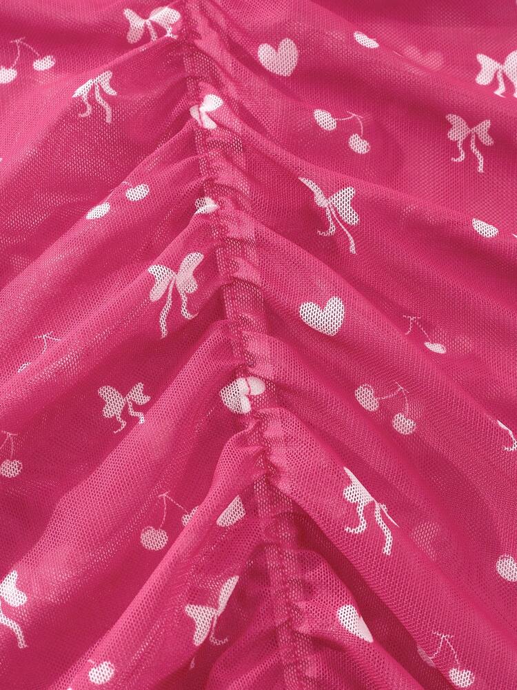 Women's V-Neck Bowknot Cherry Love Digital Printing,Pink Pajamas,Cute Sleep Dress,Tight Fitting Camisole Skirt,Spaghetti Strap,Sheer And Backless,Sun Dresses For Women,Summer Nightgown,Sexy Lingerie,Sexy Lingerie Dress