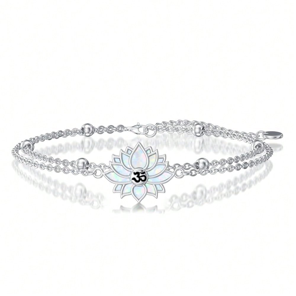 Lotus Bracelet For Women 925 Sterling Silver Lotus Layered Bracelet Yoga Jewelry Gifts-4971