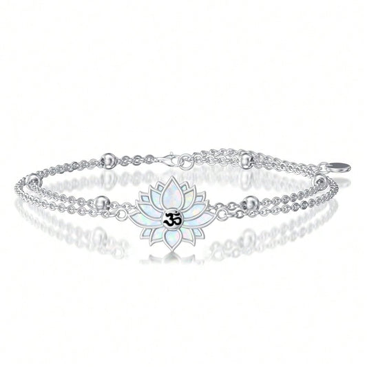 Lotus Bracelet For Women 925 Sterling Silver Lotus Layered Bracelet Yoga Jewelry Gifts-4971