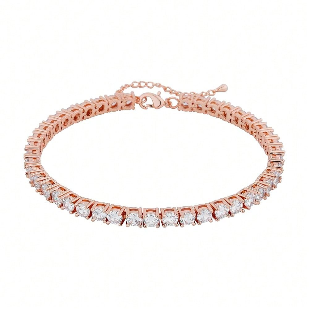 TOPGRILLZ Tennis Ankle Bracelet Gold Anklet Adjustable With Extension 14K Gold Plated Iced Out Diamond 3-6mm Fashion Stylish Foot Jewelry For Women-1825