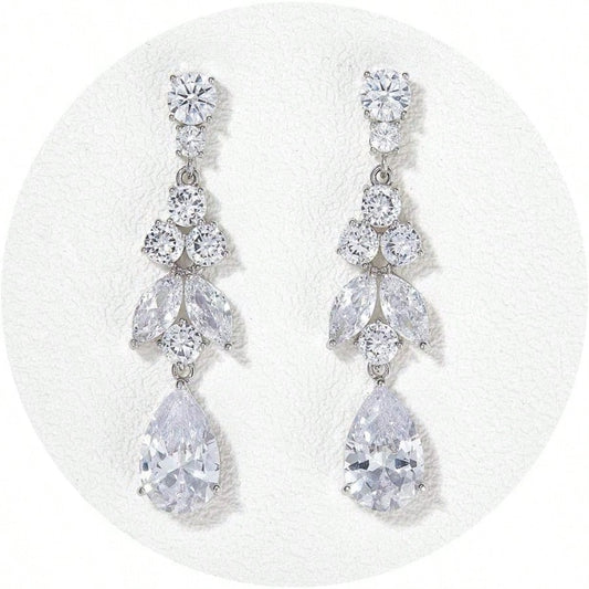 Fashion EarringTeardrop Wedding Bridal Earrings For Brides Bridesmaids Crystal Cubic Zirconia Dangle Drop Earrings For Women Prom Gifts
