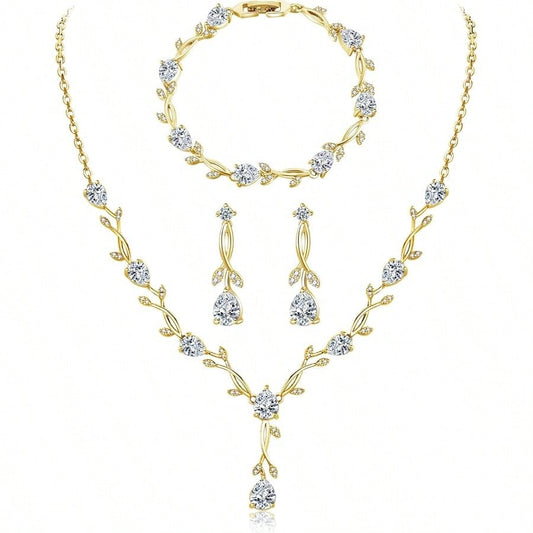 Free Shipping  Jewelry Set For Women, Necklace Dangle Earrings Bracelet Set With White AAA Cubic Zirconia, Allergy Free Wedding Party Jewelry For Bridal Bridesmaid