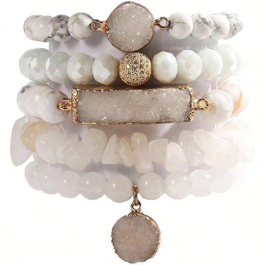 5PCS 6PCS Natural Boho Beaded Bracelets/Bangle For Women Men,Healing Turquoise Jasper Agate Crystal Gemstone Stone Chakra Multilayer Wrap Bohemian Handmade Jewelry Beads Stretch Bracelet Set