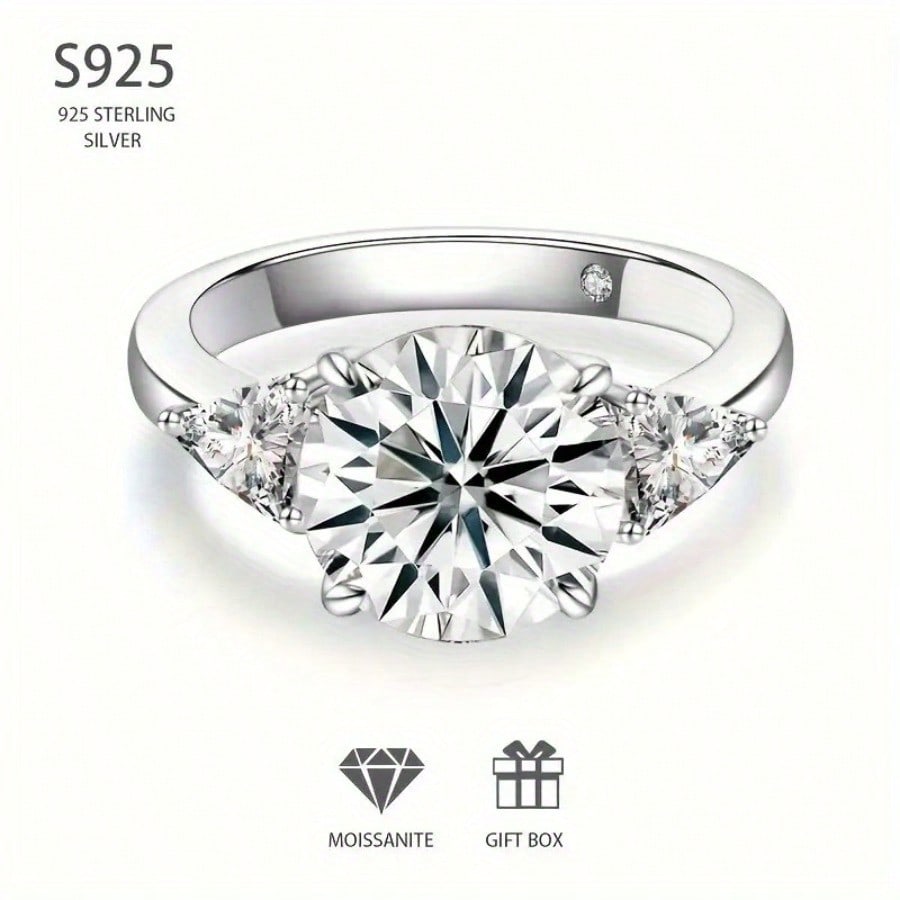 BRILLAR4.6 Car Moissanite Ring Main Stone 4 Carat D-Color Moissanite 925 Silvery Ladies 'ring Engagement Wedding Anniversary Valentine's Day Gift Suitable For Daily Wear Holiday Wedding Occasions Low Sensitivity