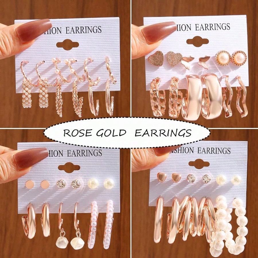 Fashion EarringFAXHION 36 Pairs Gold Earrings Set For Women Fashion Pearl Chain Link Stud Drop Dangle Earrings Multipack Hoop Earring Packs Hypoallergenic Earrings For Birthday Party Jewelry