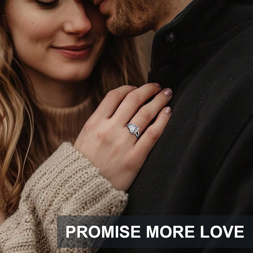 Engagement Rings For Women AAA+ Heart Cubic Zirconia Promise Rings For Her Black Halloween Jewelry/1.5CT Moissanite Rings Women's Wedding Statement Ring Birthday Gifts For Women, Size 5-9-7637