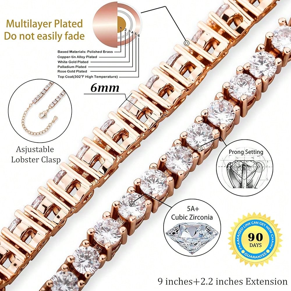 TOPGRILLZ Tennis Ankle Bracelet Gold Anklet Adjustable With Extension 14K Gold Plated Iced Out Diamond 3-6mm Fashion Stylish Foot Jewelry For Women-1825