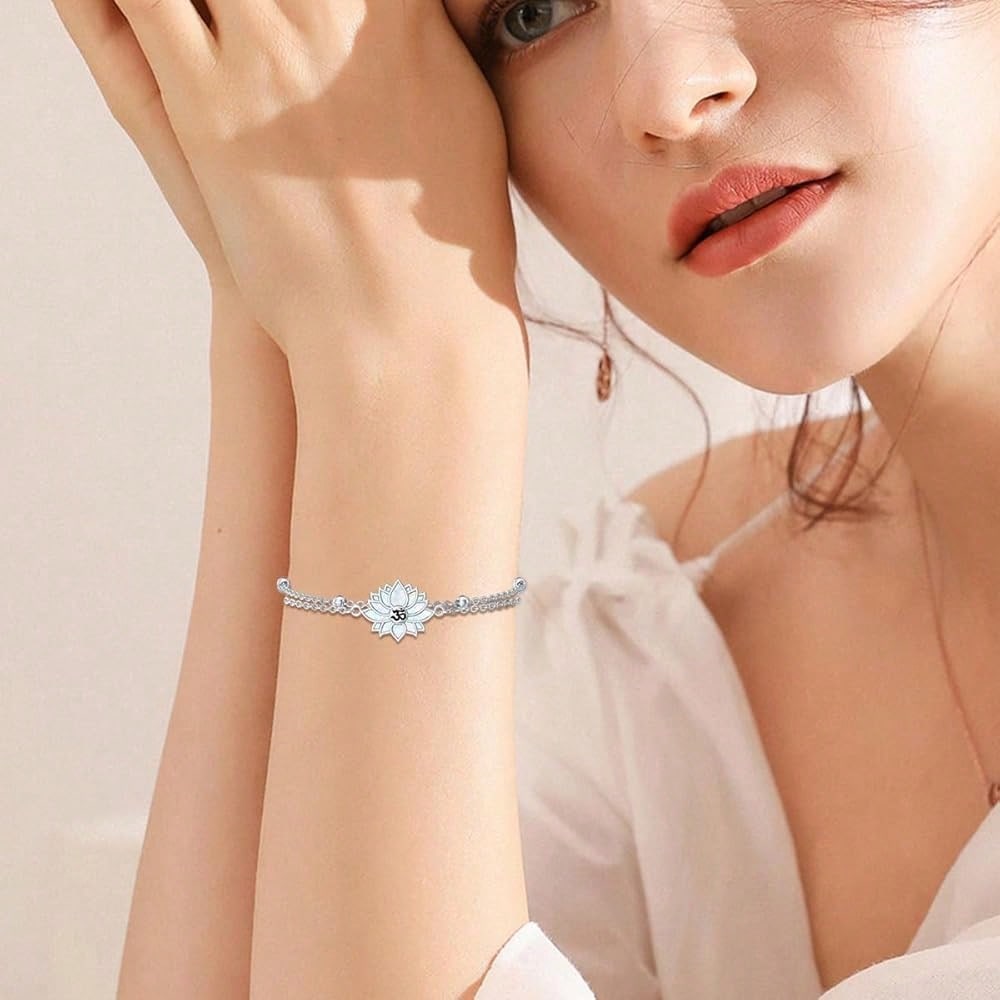 Lotus Bracelet For Women 925 Sterling Silver Lotus Layered Bracelet Yoga Jewelry Gifts-4971
