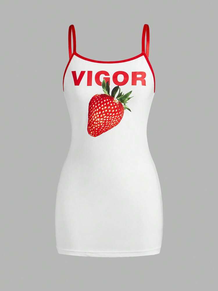 Strawberry Print Tight Fitted Sexy Nightgown For Women