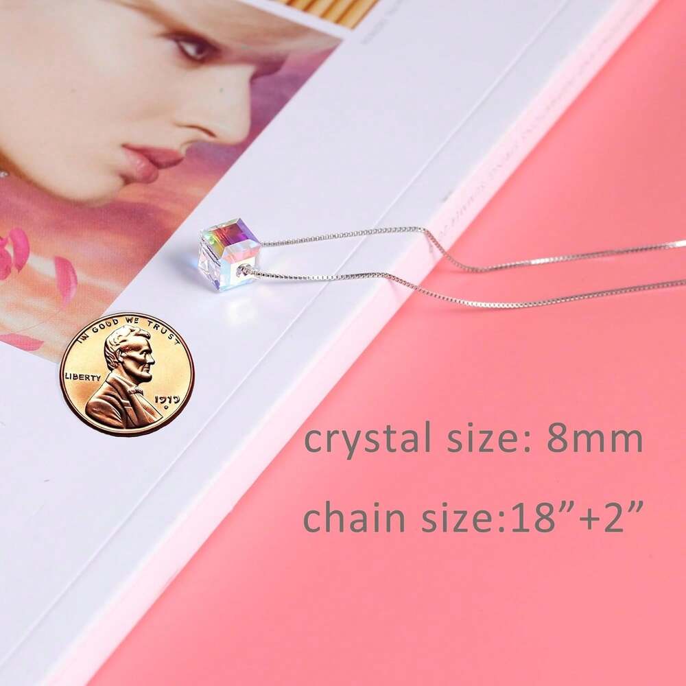 DS Free Shipping PLATO H Collar De Plata De Ley S925 Con Dije De Cubo De Cristales Para Mujer, Joyería única Con Exquisita Caja De Regalo, San Valentín, Día De La Madre Para Ella