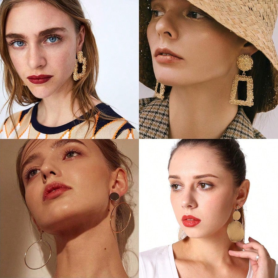Fashion Earring13 Pairs Statement Drop Dangle Earrings Gold Stud Earrings For Women And Fashion Big Geometric Earrings Hanging Earring Set Jewelry Gifts