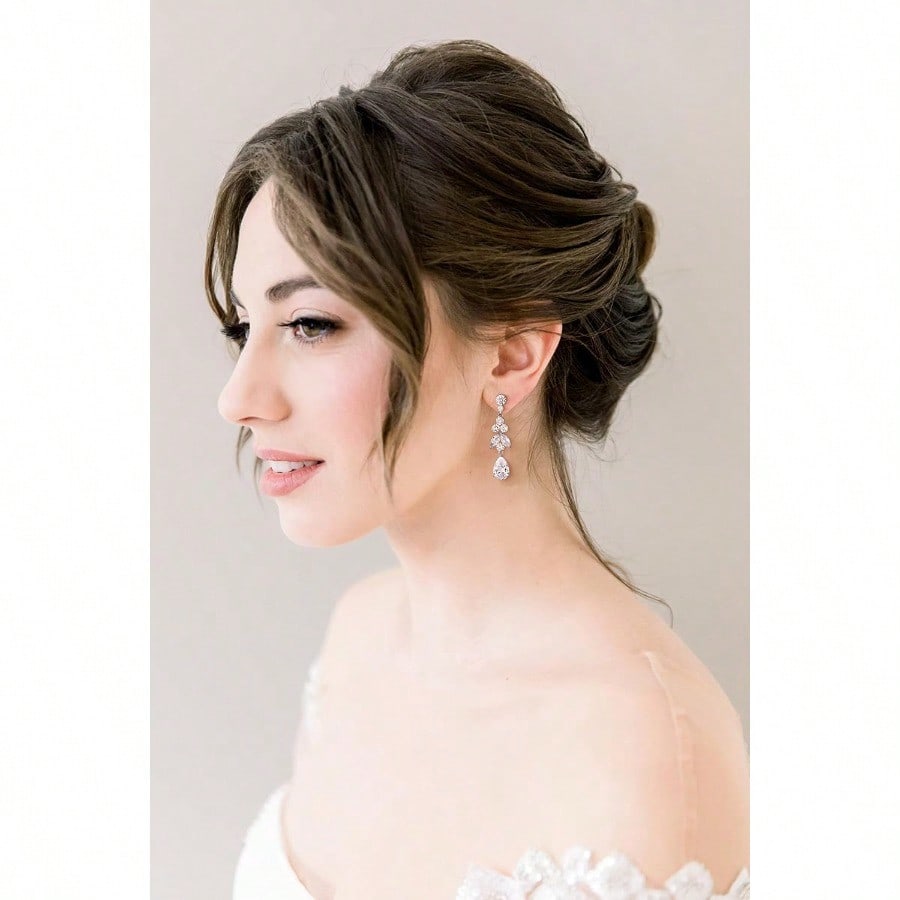 Fashion EarringTeardrop Wedding Bridal Earrings For Brides Bridesmaids Crystal Cubic Zirconia Dangle Drop Earrings For Women Prom Gifts