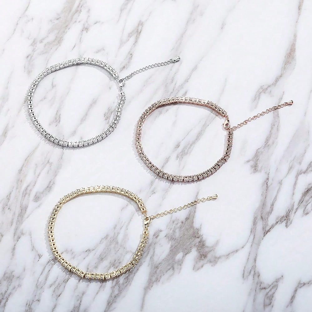 TOPGRILLZ Tennis Ankle Bracelet Gold Anklet Adjustable With Extension 14K Gold Plated Iced Out Diamond 3-6mm Fashion Stylish Foot Jewelry For Women-1825