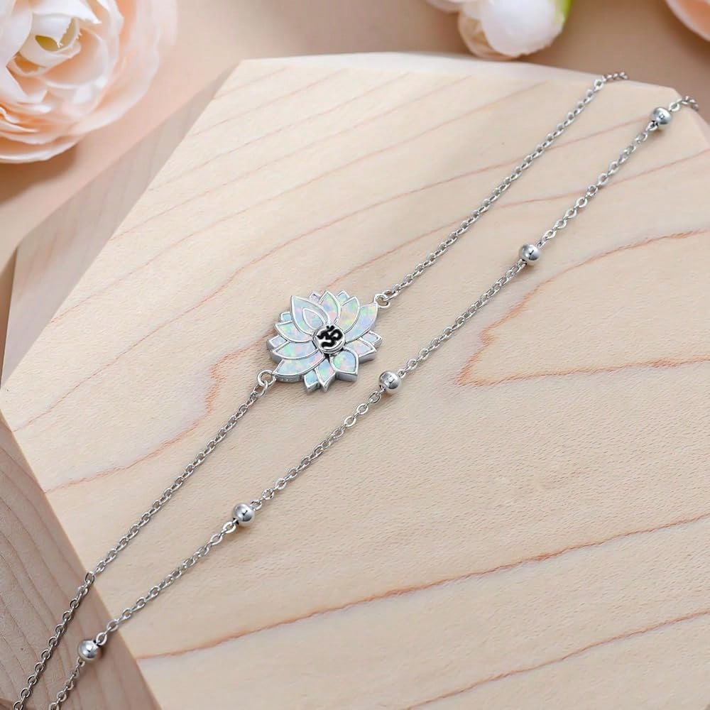Lotus Bracelet For Women 925 Sterling Silver Lotus Layered Bracelet Yoga Jewelry Gifts-4971