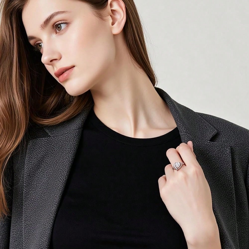 Engagement Rings For Women AAA+ Heart Cubic Zirconia Promise Rings For Her Black Halloween Jewelry/1.5CT Moissanite Rings Women's Wedding Statement Ring Birthday Gifts For Women, Size 5-9-7637