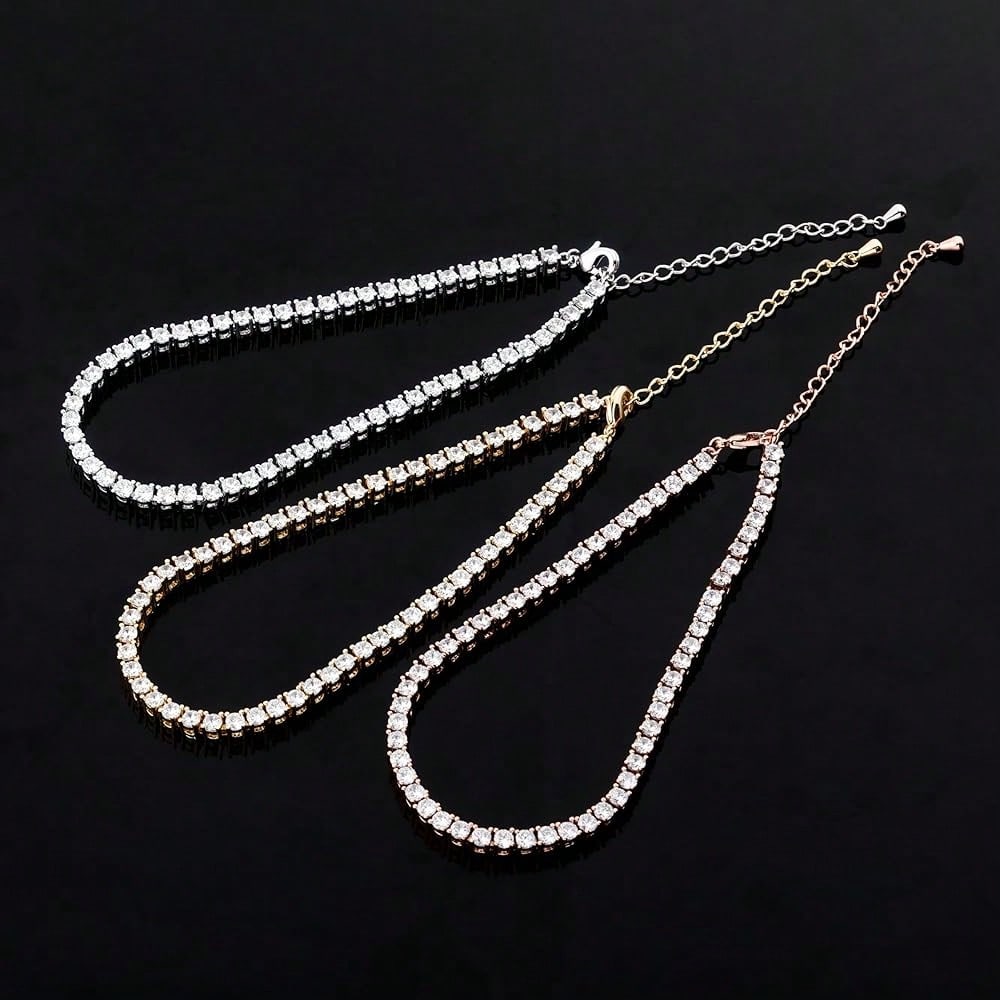 TOPGRILLZ Tennis Ankle Bracelet Gold Anklet Adjustable With Extension 14K Gold Plated Iced Out Diamond 3-6mm Fashion Stylish Foot Jewelry For Women-1825