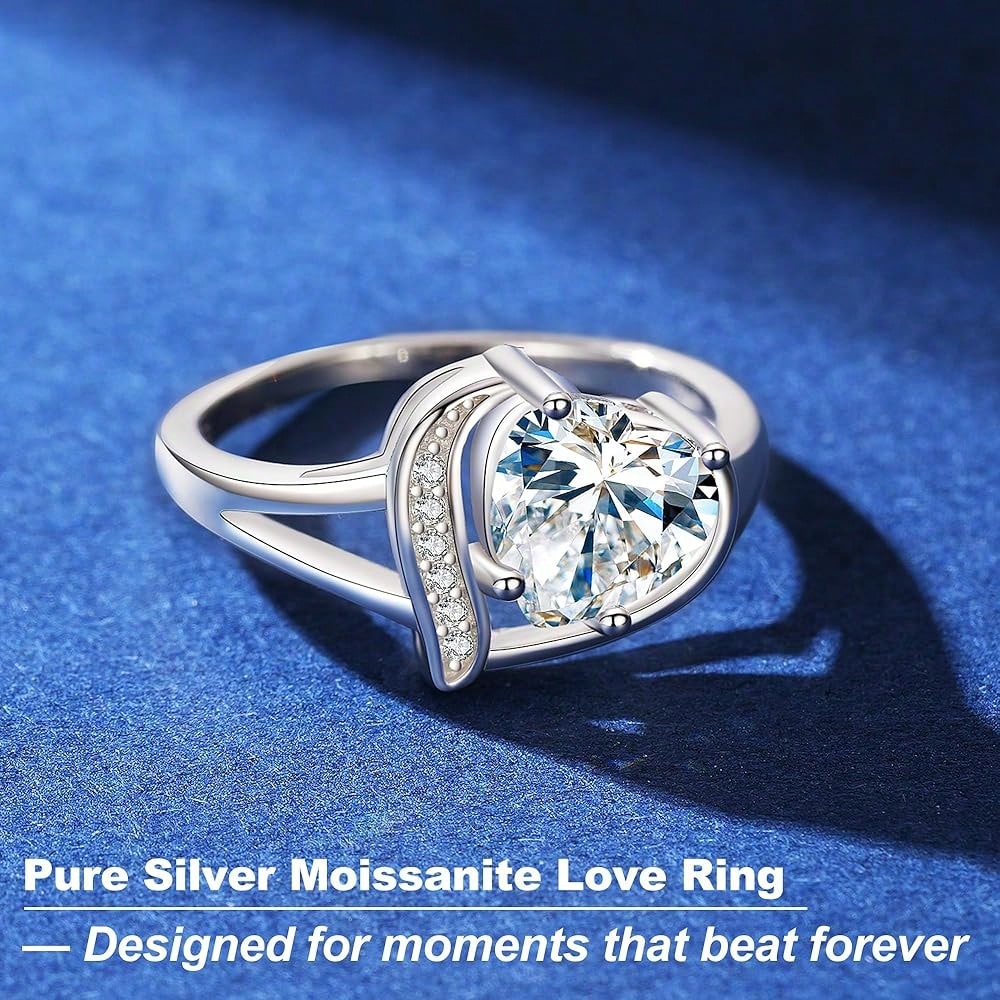 Engagement Rings For Women AAA+ Heart Cubic Zirconia Promise Rings For Her Black Halloween Jewelry/1.5CT Moissanite Rings Women's Wedding Statement Ring Birthday Gifts For Women, Size 5-9-7637
