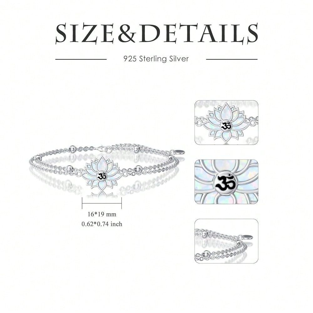 Lotus Bracelet For Women 925 Sterling Silver Lotus Layered Bracelet Yoga Jewelry Gifts-4971