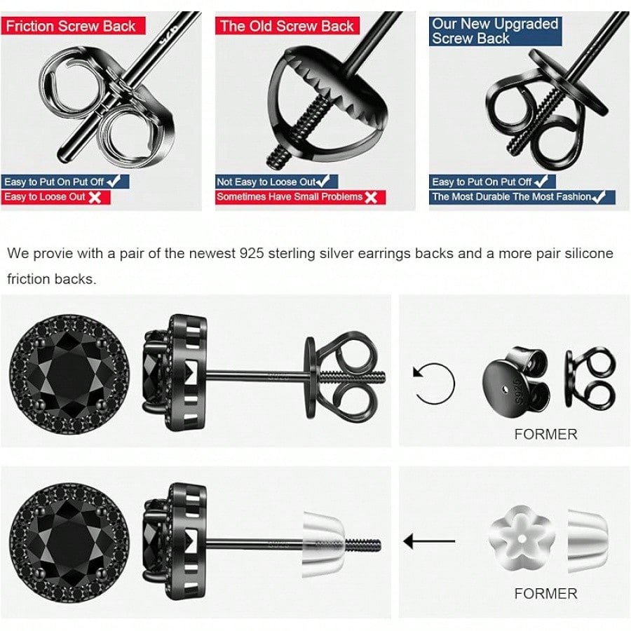 EWAJFBVMoissanite Halo Earrings Stud Screw Back 0.2-8.0ct 3-10mm 18K White Gold Plated 925 Sterling Silver Lab Round Cut Brilliant Moissanite Halo Earrings Women Men