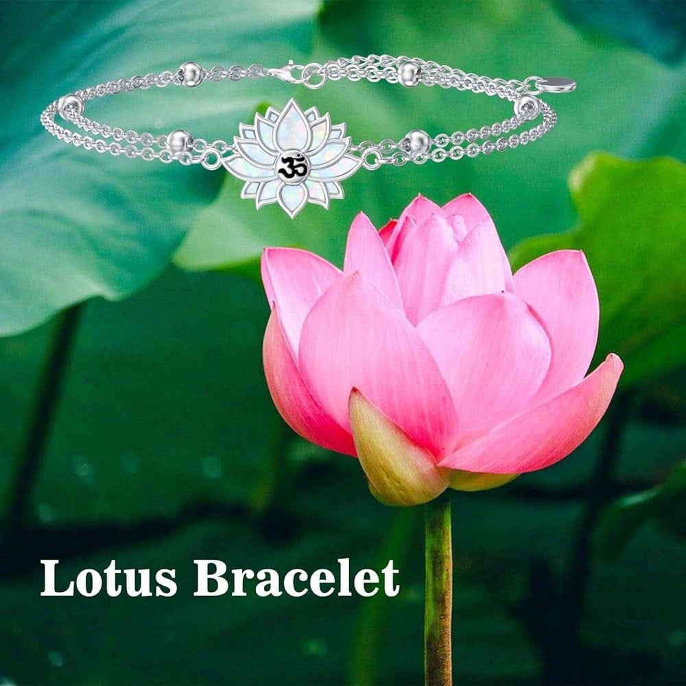 Lotus Bracelet For Women 925 Sterling Silver Lotus Layered Bracelet Yoga Jewelry Gifts-4971