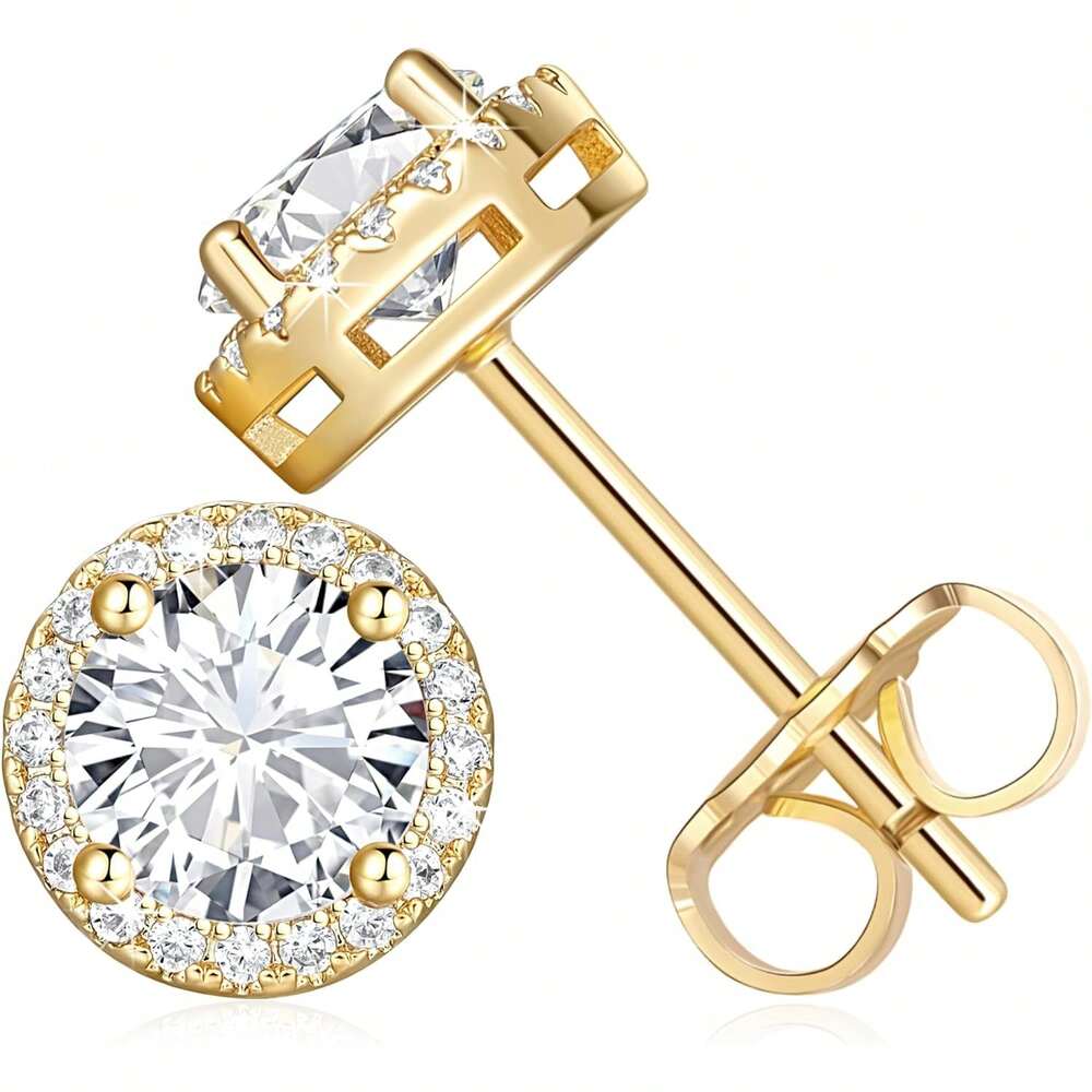 EWAJFBVGold Stud Earrings Women 14K Gold Earrings Lightweight Studs Earring Women Hypoallergenic Classic Small Studs Womens Earring 6.5/8.5mm